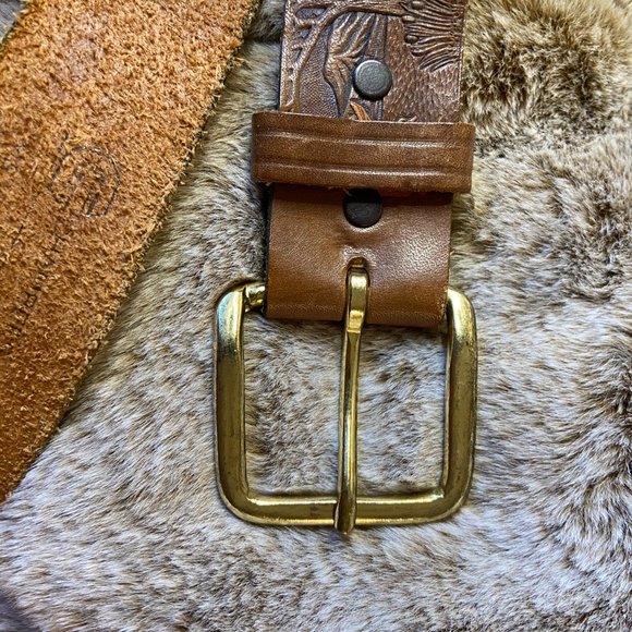 Brown Leather Belt w/ Carved Wildlife Scene | 34 - Picture 5 of 7